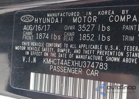 2017 Hyundai Accent Se из США, поврежденный, VIN KMHCT4AEXHU374783